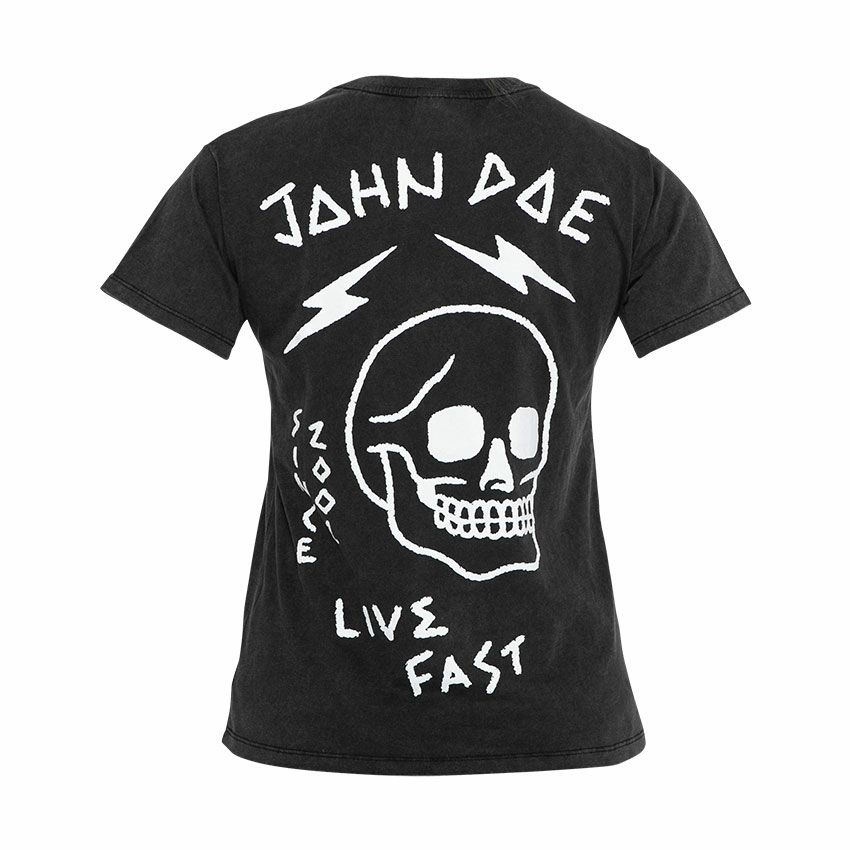 John Doe｜”ライブ ファスト スカル” Tシャツ ウーマン｜ブラック