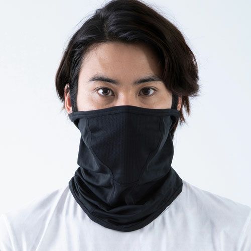FREEZE TECH｜氷撃 冷感 フェイスカバー イヤーループ付き｜ネックカバー｜ブラック｜モデル着用