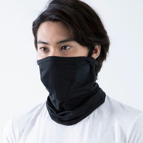 FREEZE TECH｜氷撃 冷感 フェイスカバー イヤーループ付き｜ネックカバー｜ブラック｜モデル着用