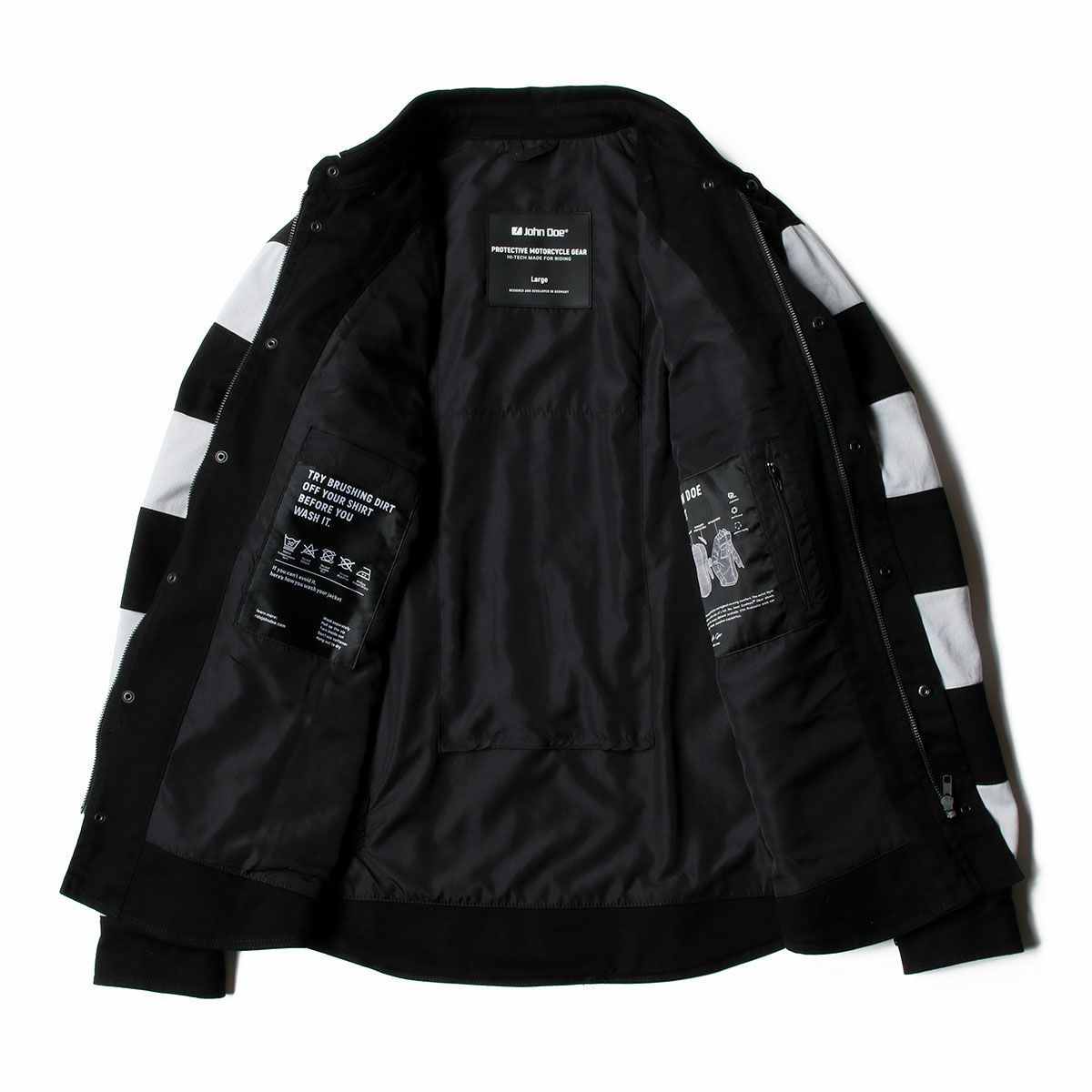 John Doe｜XTM モトシャツ プリズン｜ファブリック｜ブラック×ホワイト