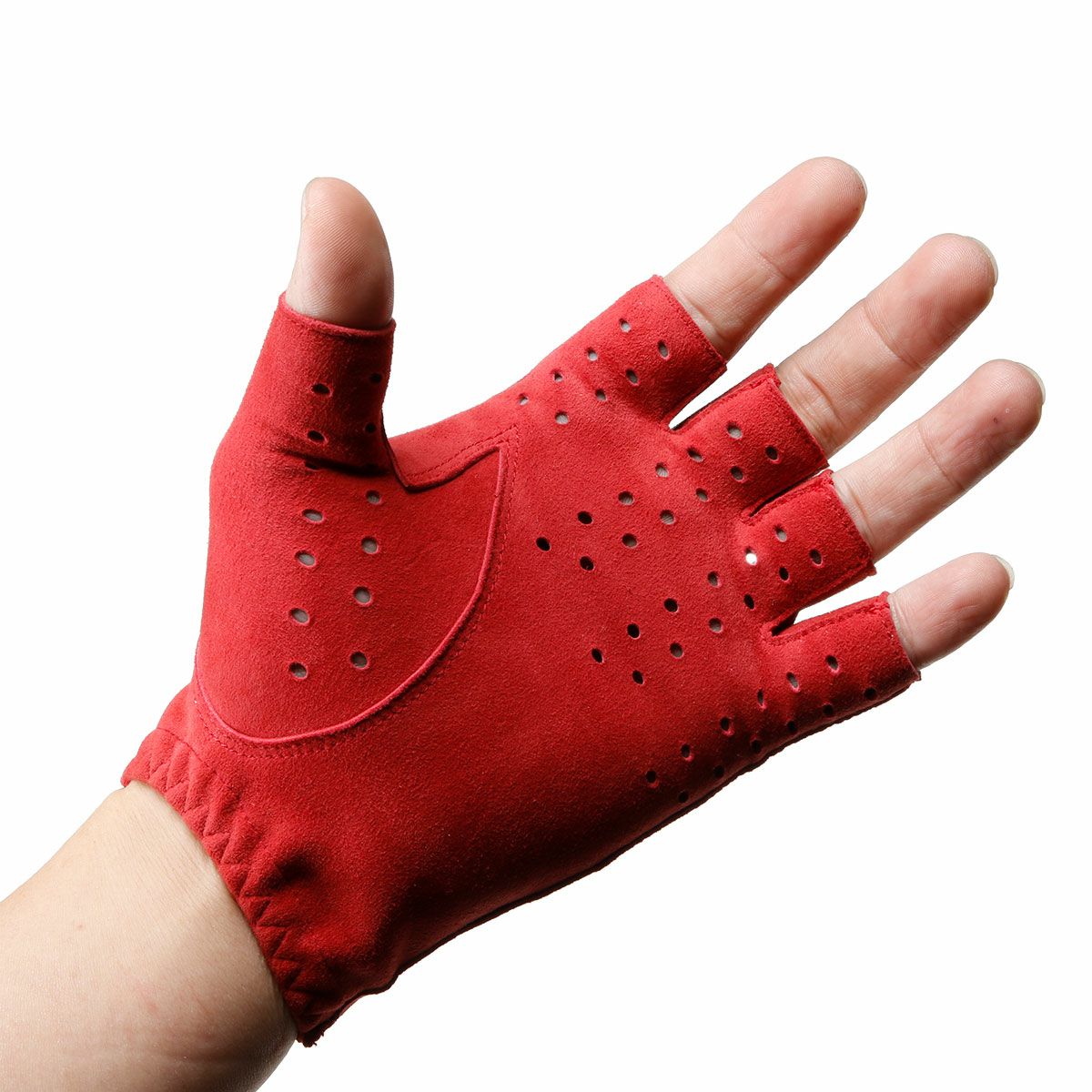Alta Classe｜シープスエード ドライビンググローブ｜ハーフ｜レッド｜モデル着用