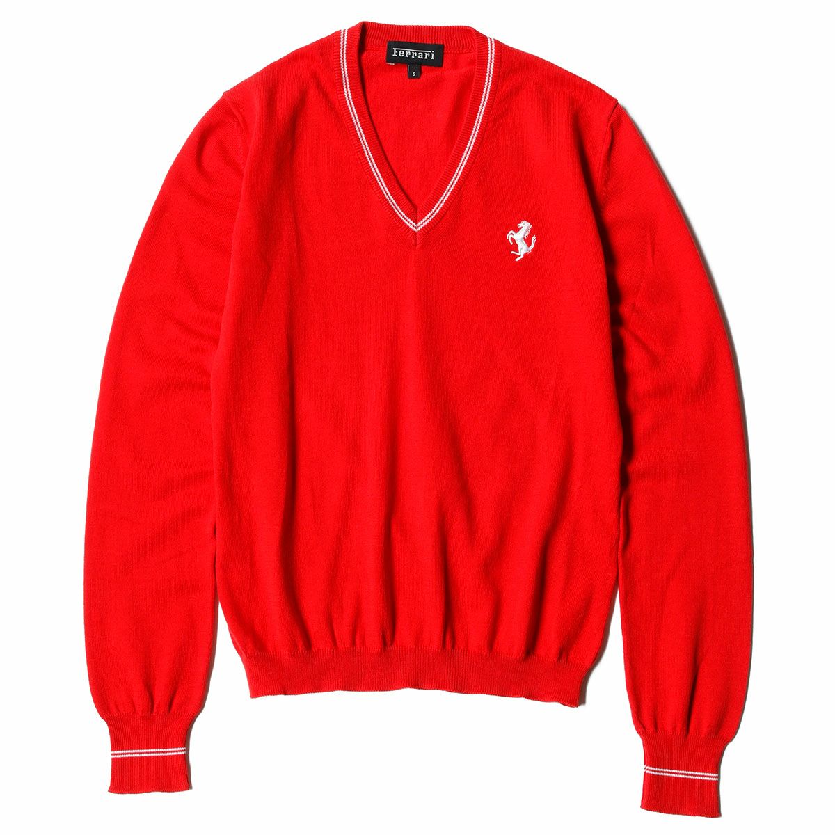 Ferrari｜フェラーリ ウィメンズ トリコット Vネック プリント ホース カーディガン｜ニット｜レッド