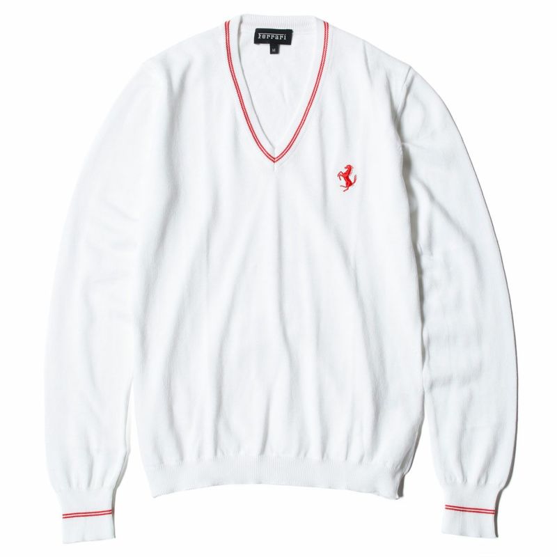 Ferrari｜フェラーリ ウィメンズ トリコット Vネック プリント ホース カーディガン｜ニット｜ホワイト
