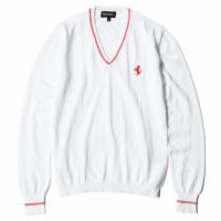 Ferrari｜フェラーリ ウィメンズ トリコット Vネック プリント ホース カーディガン｜ニット｜ホワイト
