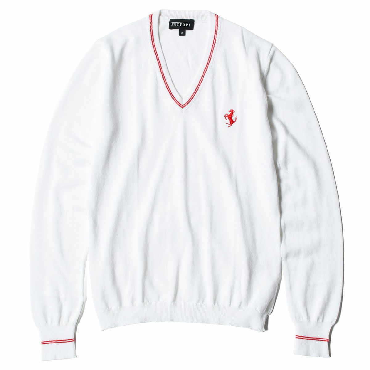 Ferrari｜フェラーリ ウィメンズ トリコット Vネック プリント ホース カーディガン｜ニット｜ホワイト