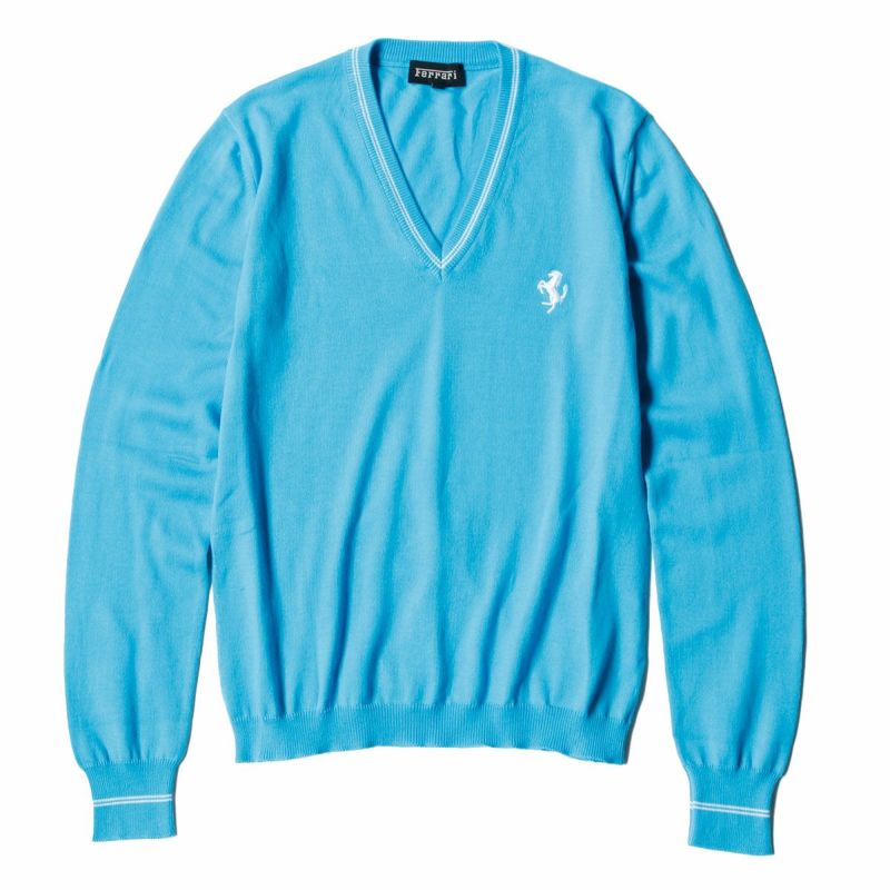 Ferrari｜フェラーリ ウィメンズ トリコット Vネック プリント ホース カーディガン｜ニット｜スカイ