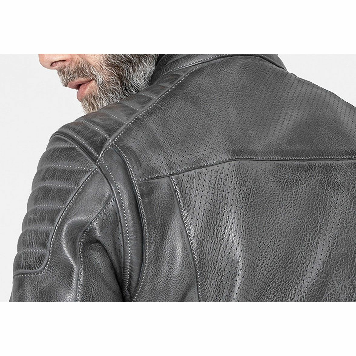 John Doe｜ストーム レザージャケット｜グレー｜モデル着用