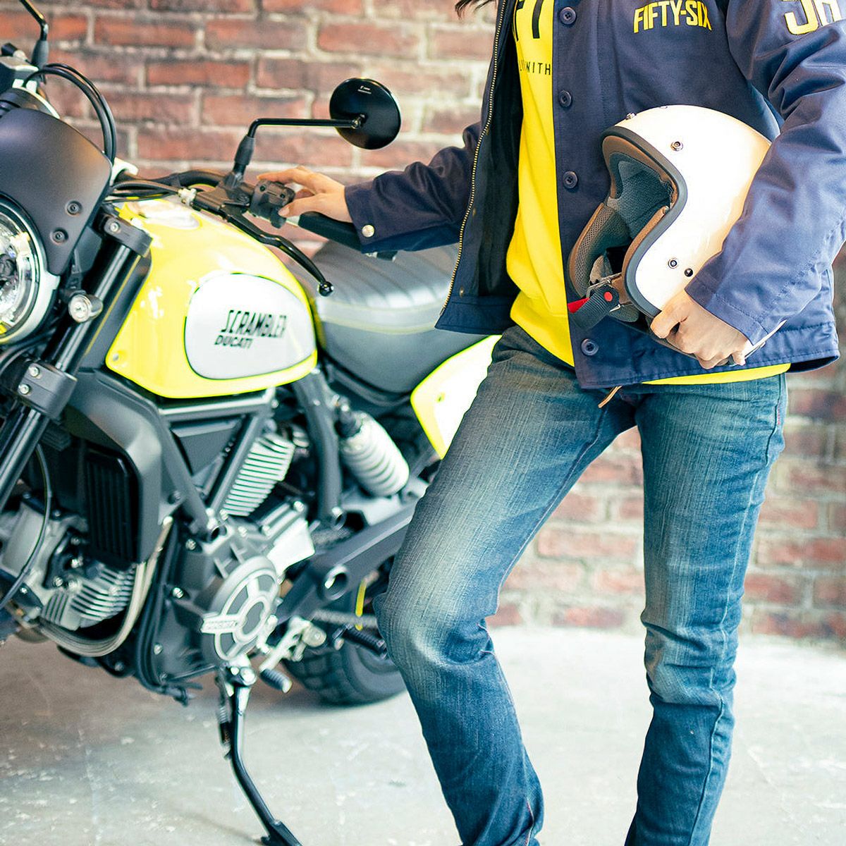 56design｜エドウィン コラボ 3D フィット ワイルドファイア デニム コーデュラ｜デニム｜Damage Wash｜モデル着用