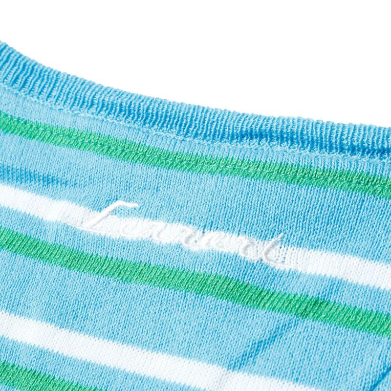 Ferrari｜フェラーリ ウィメンズ コットン Vネック ストライプド セーター｜ニット｜ターコイズ