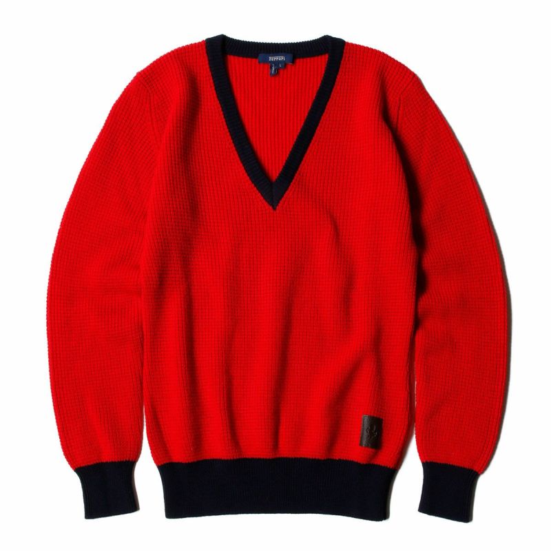 Ferrari｜フェラーリ ウィメンズ ウール PHC Vネック セーター｜ニット｜レッド
