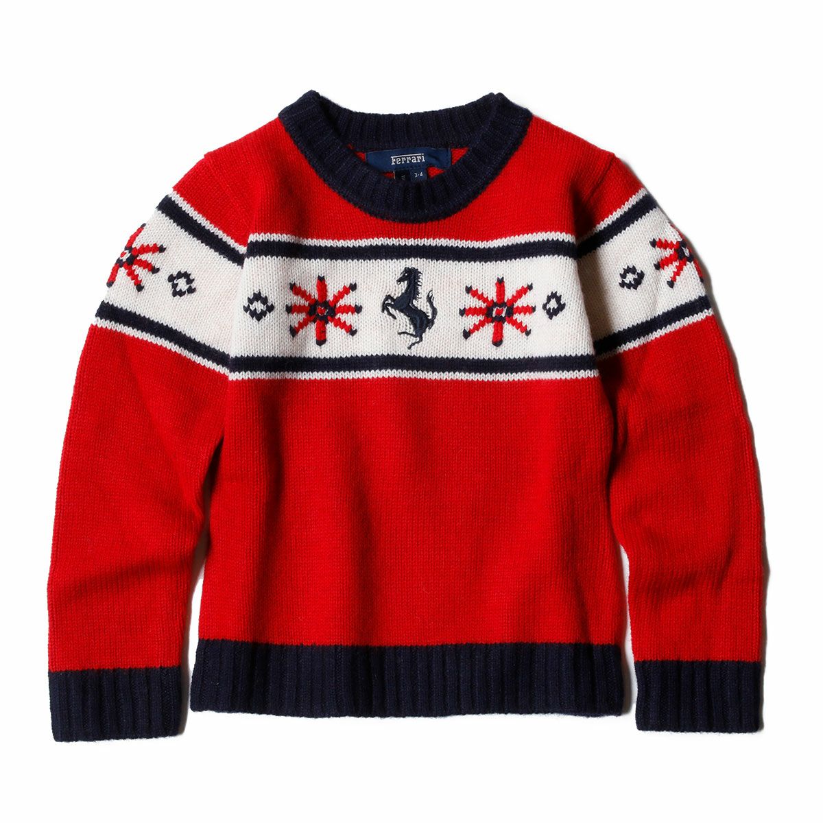 Ferrari｜フェラーリ キッズ ウール ジャガード ラウンドネック セーター｜ニット｜レッド