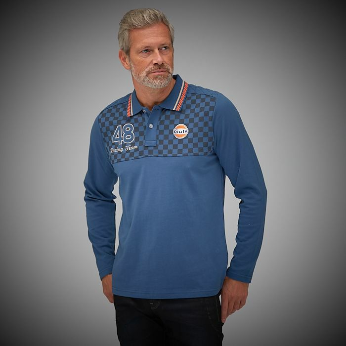 GULF｜ガルフ レーシング ポロ ロング｜ポロシャツ｜ブルー｜モデル着用