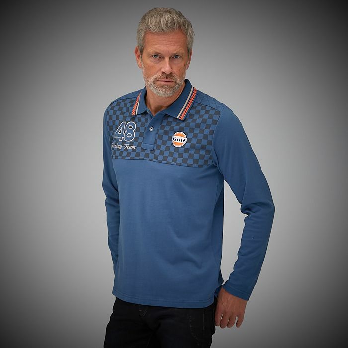 GULF｜ガルフ レーシング ポロ ロング｜ポロシャツ｜ブルー｜モデル着用