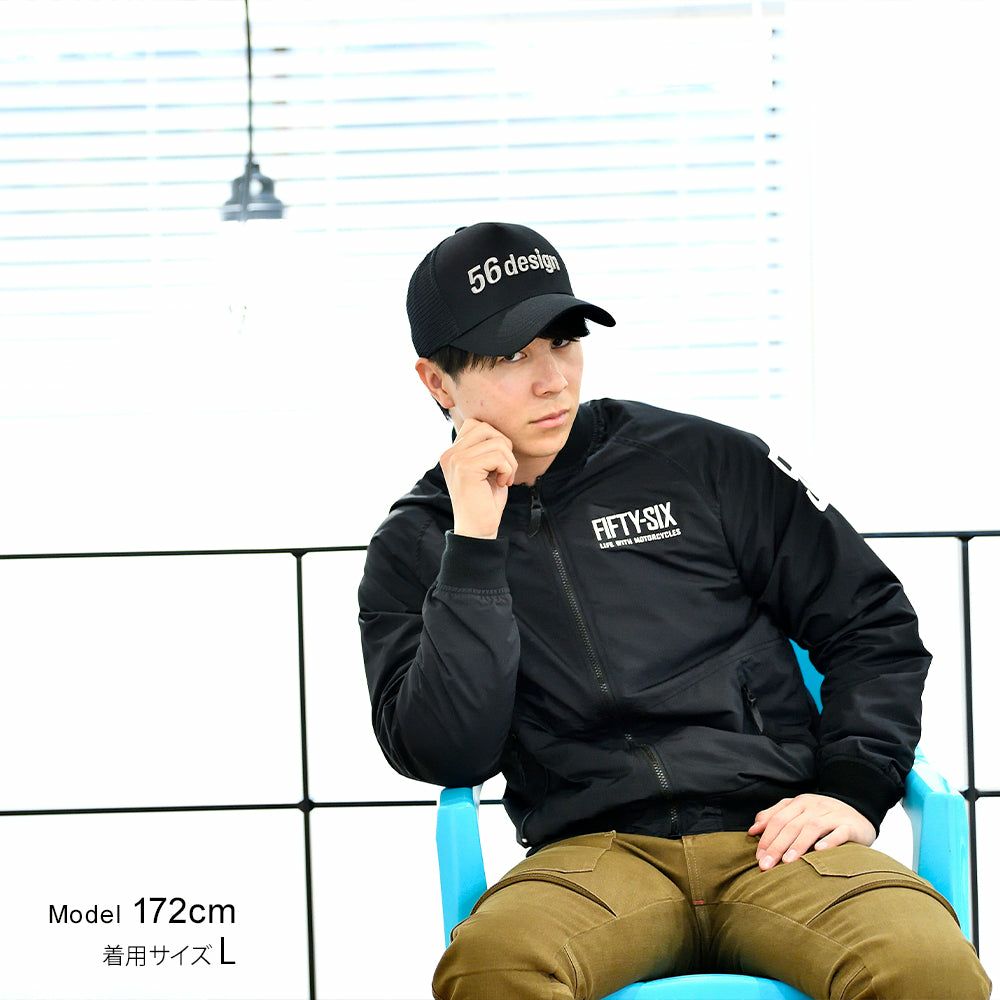 56design｜ライト ブルゾン｜ファブリック｜ブラック｜モデル着用