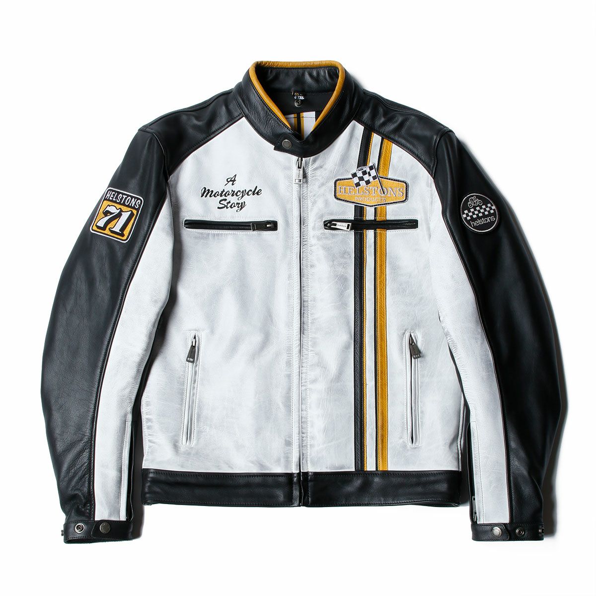 helstons｜インディ レザー ジャケット｜ブラック×ホワイト