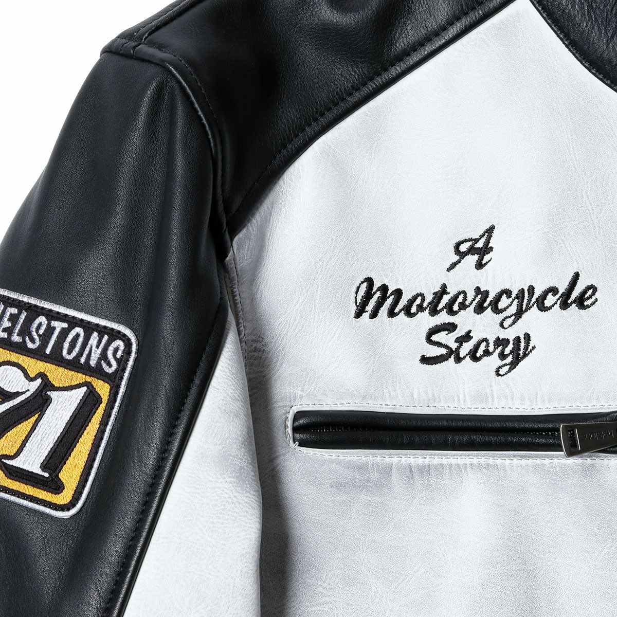 helstons｜インディ レザー ジャケット｜ブラック×ホワイト