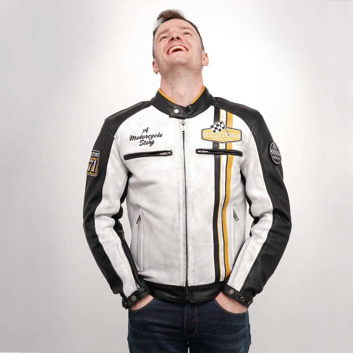 helstons｜インディ レザー ジャケット｜ブラック×ホワイト
