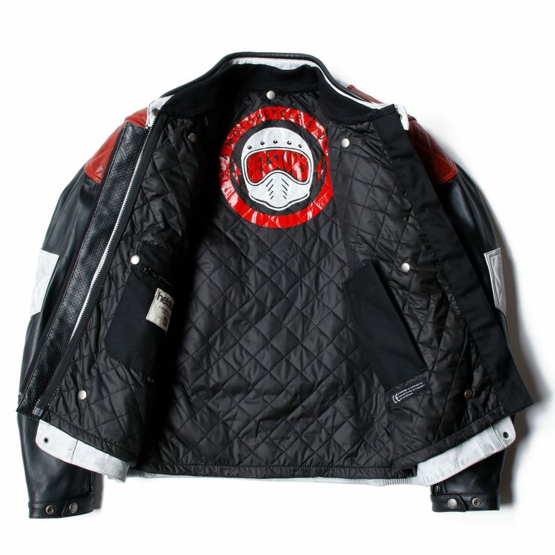 helstons｜トラッカー レザー ジャケット｜ホワイト×ブラック×レッド