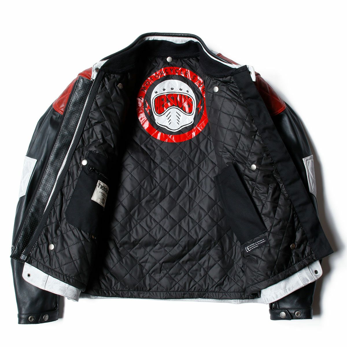 helstons｜トラッカー レザー ジャケット｜ホワイト×ブラック×レッド