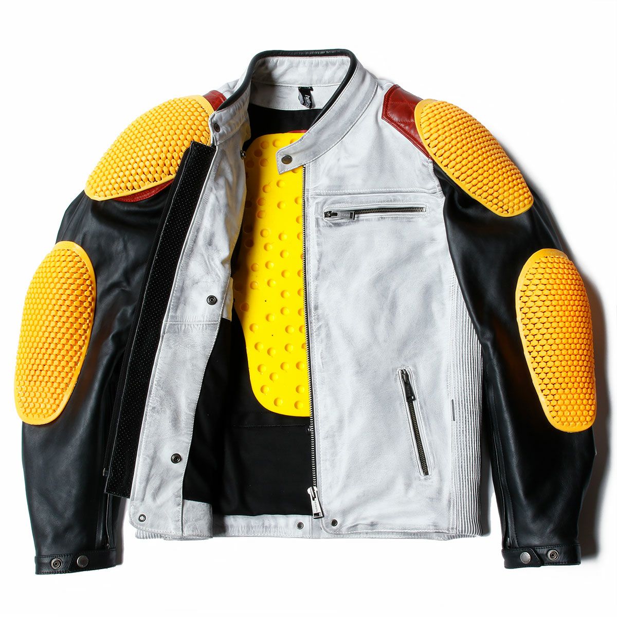 helstons｜トラッカー レザー ジャケット｜ホワイト×ブラック×レッド