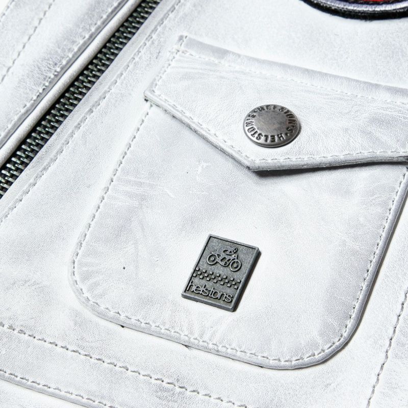 helstons｜トラッカー レザー ジャケット｜ホワイト×ブラック×レッド