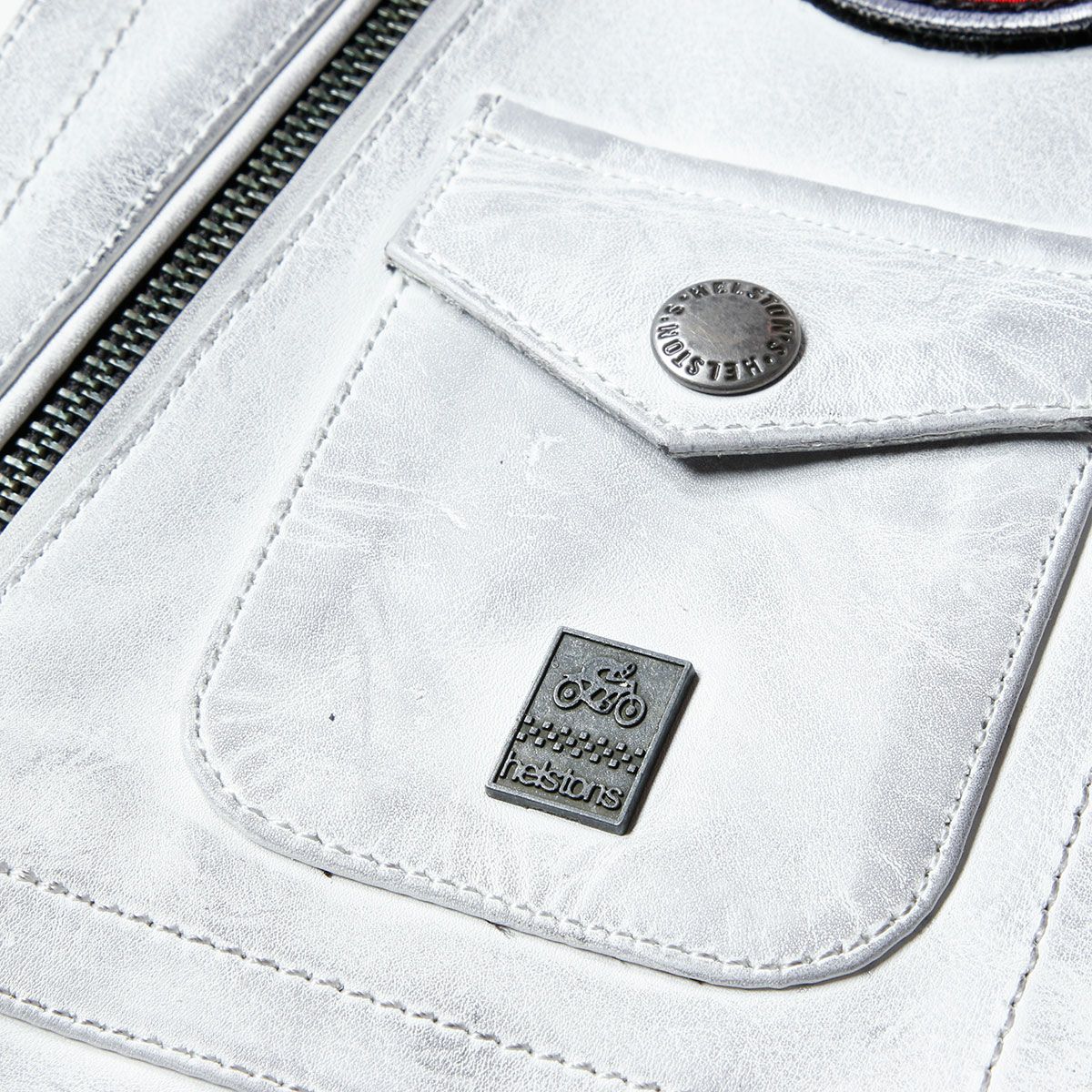 helstons｜トラッカー レザー ジャケット｜ホワイト×ブラック×レッド