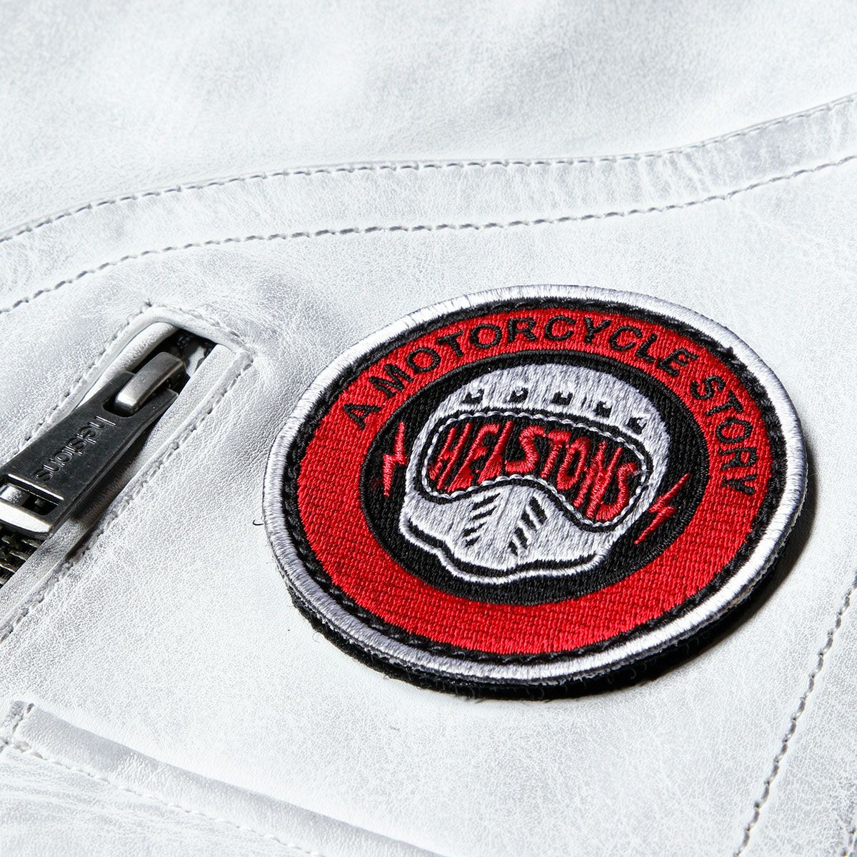 helstons｜トラッカー レザー ジャケット｜ホワイト×ブラック×レッド