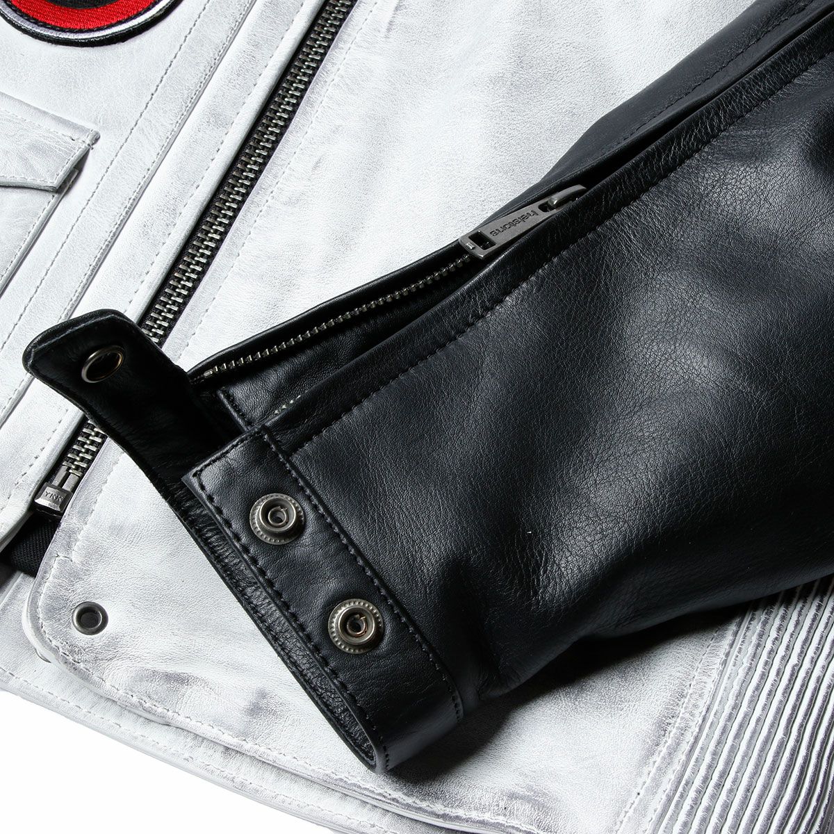 helstons｜トラッカー レザー ジャケット｜ホワイト×ブラック×レッド