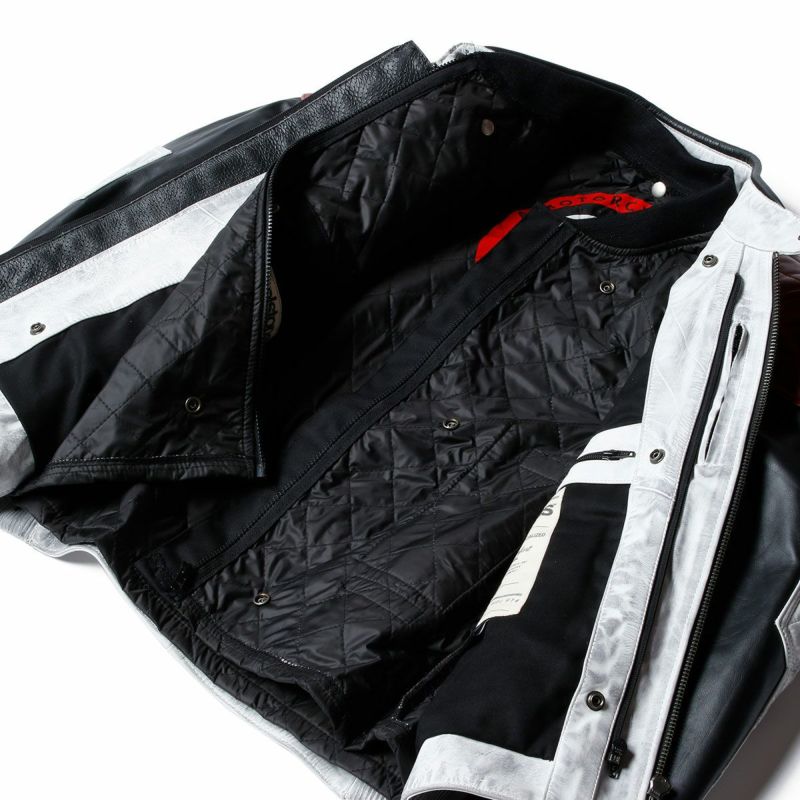 helstons｜トラッカー レザー ジャケット｜ホワイト×ブラック×レッド