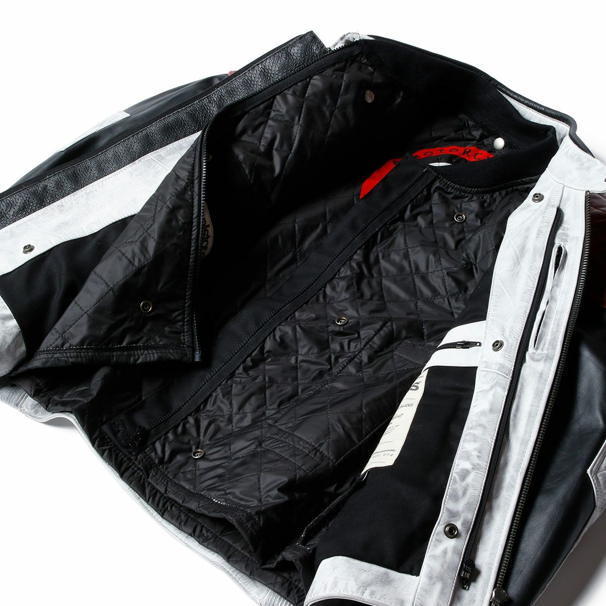 helstons｜トラッカー レザー ジャケット｜ホワイト×ブラック×レッド