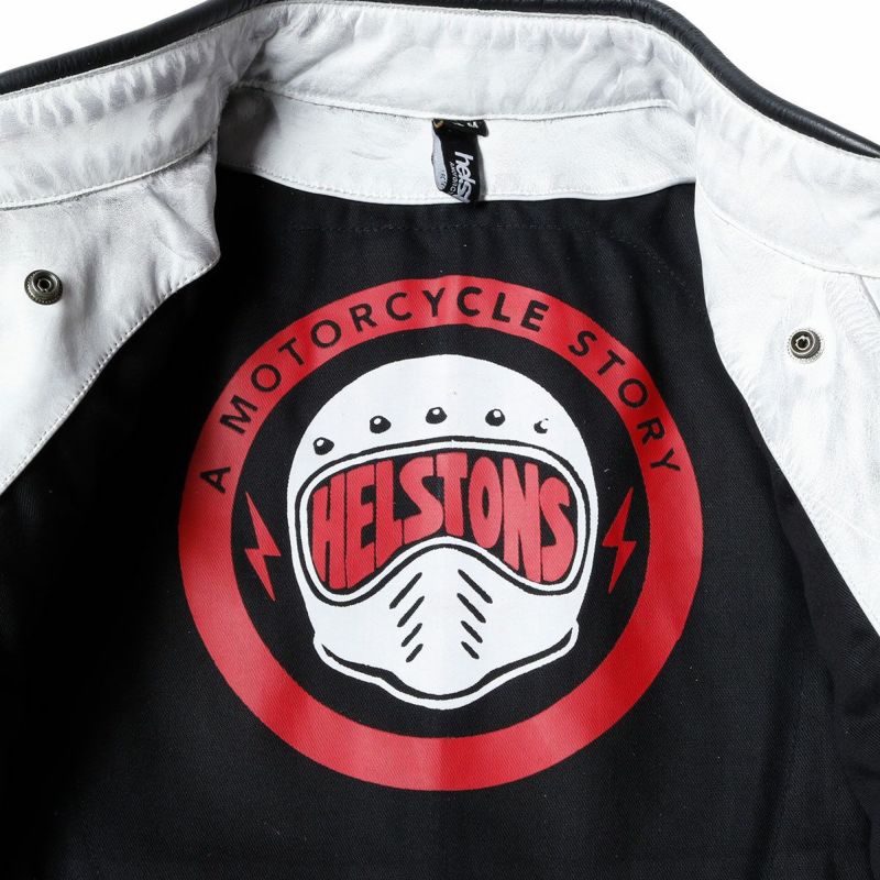helstons｜トラッカー レザー ジャケット｜ホワイト×ブラック×レッド