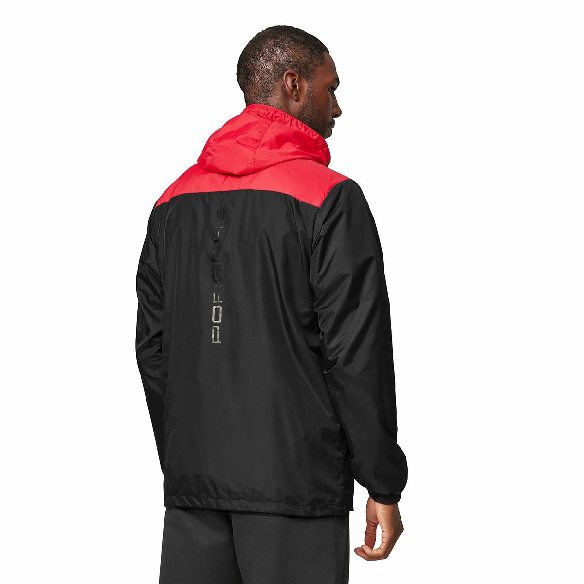 PORSCHE｜ポルシェ モータースポーツ ウィンドブレーカー｜ブラック×レッド｜モデル着用