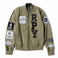 Replay｜フルジップ ボンバージャケット ウィズ アップリケ｜ファブリック｜ライトミリタリー