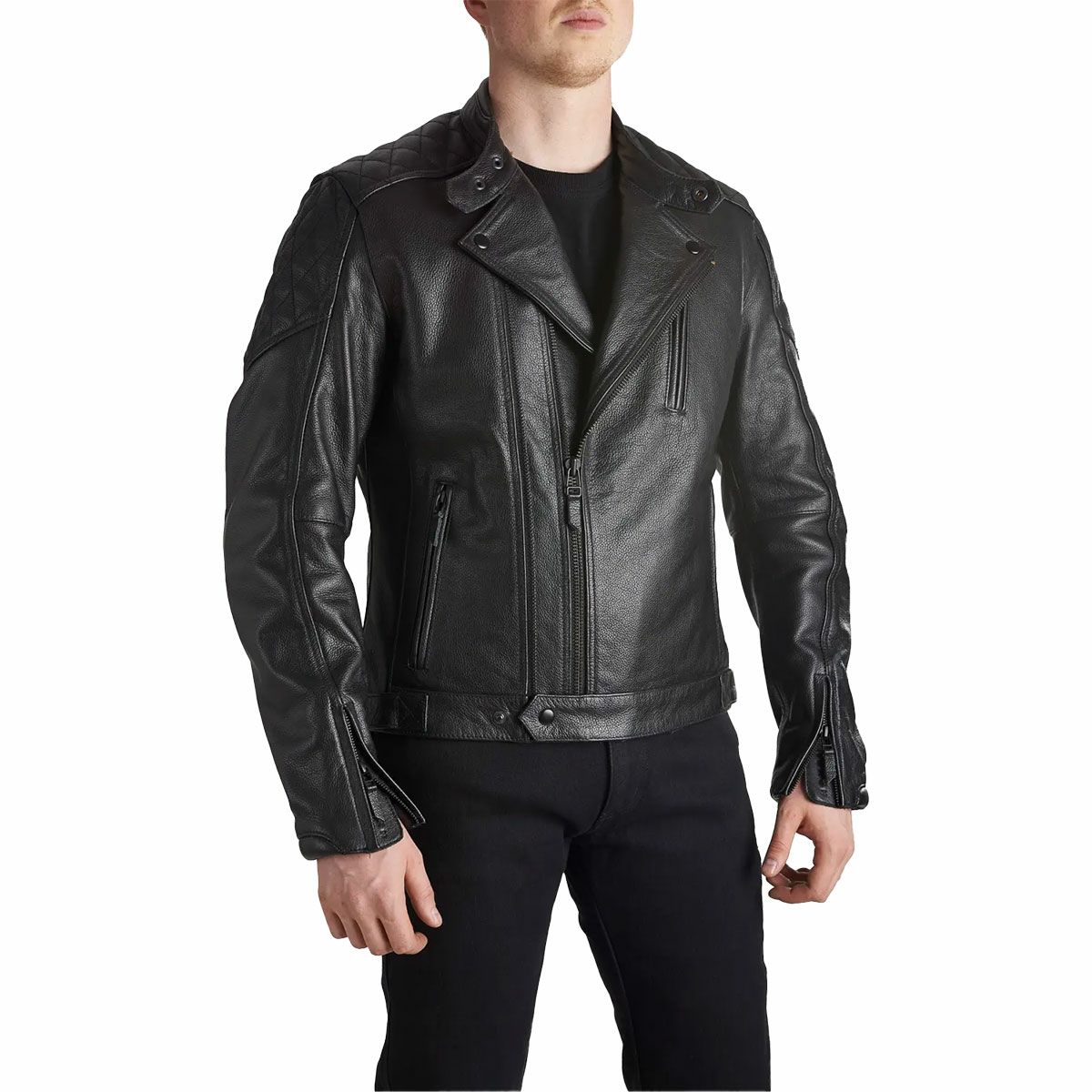 PANDO MOTO｜ツイン レザー ジャケット｜ブラック｜モデル着用