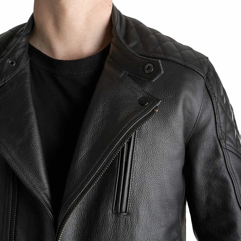 PANDO MOTO｜ツイン レザー ジャケット｜ブラック｜モデル着用