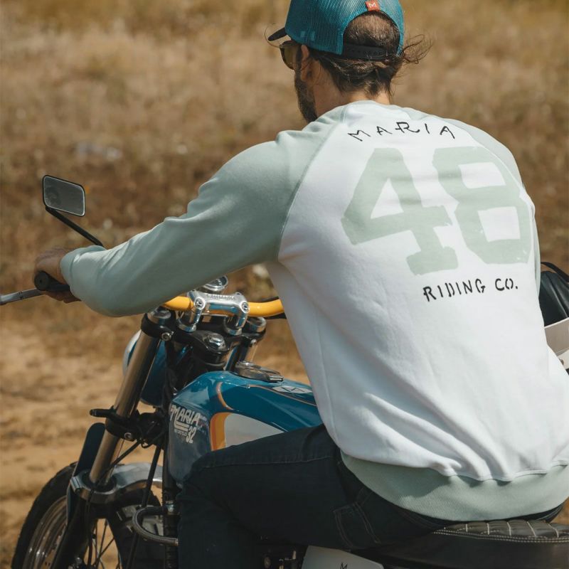 Maria Riding Company｜ドリフター サマー スウェットシャツ｜ミント×ホワイト｜モデル着用