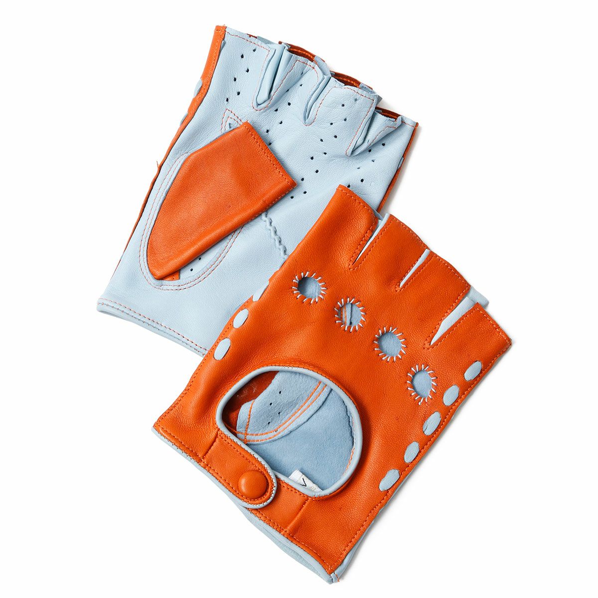 Motorimoda｜ナポリ II レザー ドライビンググローブ｜ハーフ｜オレンジ×スカイブルー