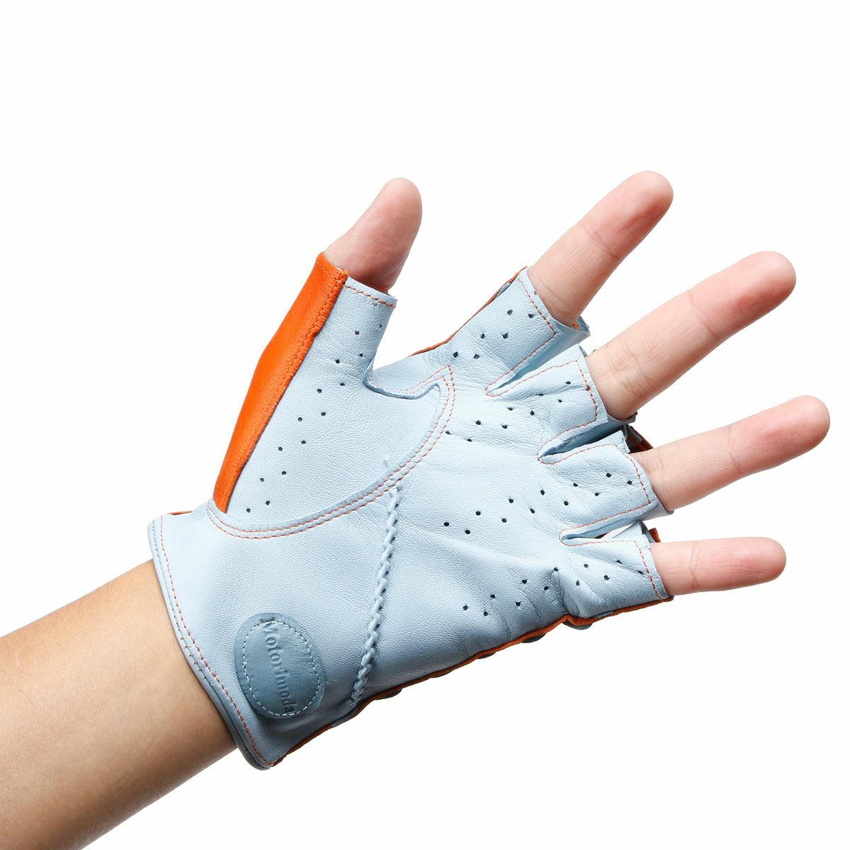 Motorimoda｜ナポリ II レザー ドライビンググローブ｜ハーフ｜オレンジ×スカイブルー