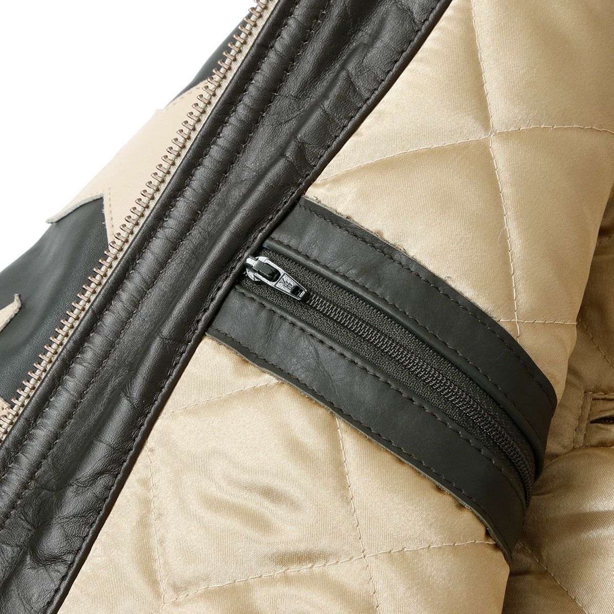 WILDUST｜スター ＆ ストライプ レザー ジャケット｜レザー｜カーキ