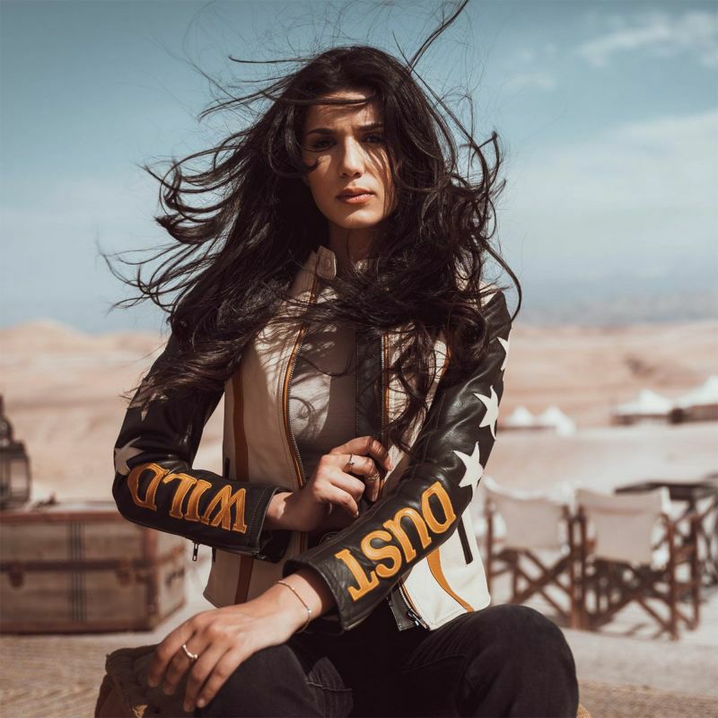 WILDUST｜スター ＆ ストライプ レザー ジャケット｜レザー｜カーキ｜モデル着用