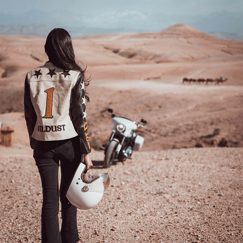 WILDUST｜スター ＆ ストライプ レザー ジャケット｜レザー｜カーキ｜モデル着用