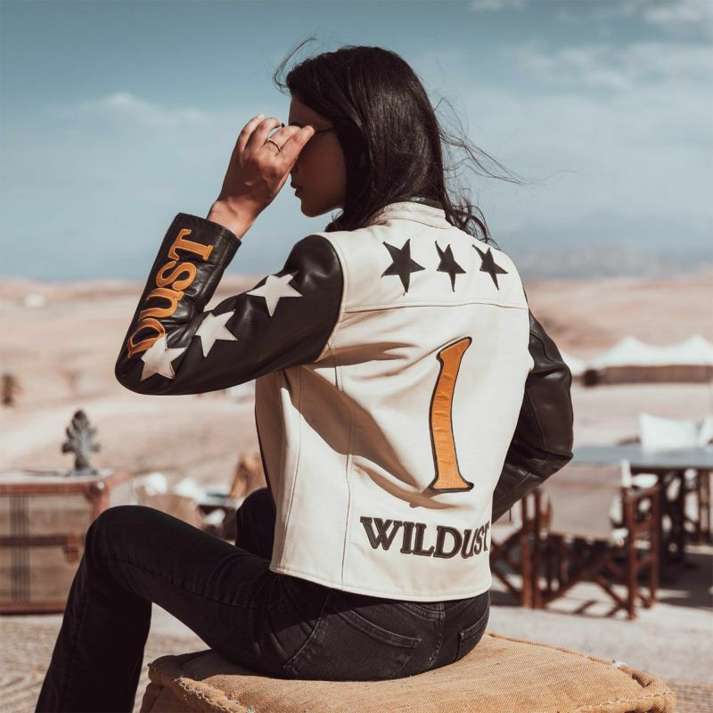 WILDUST｜スター ＆ ストライプ レザー ジャケット｜レザー｜カーキ｜モデル着用