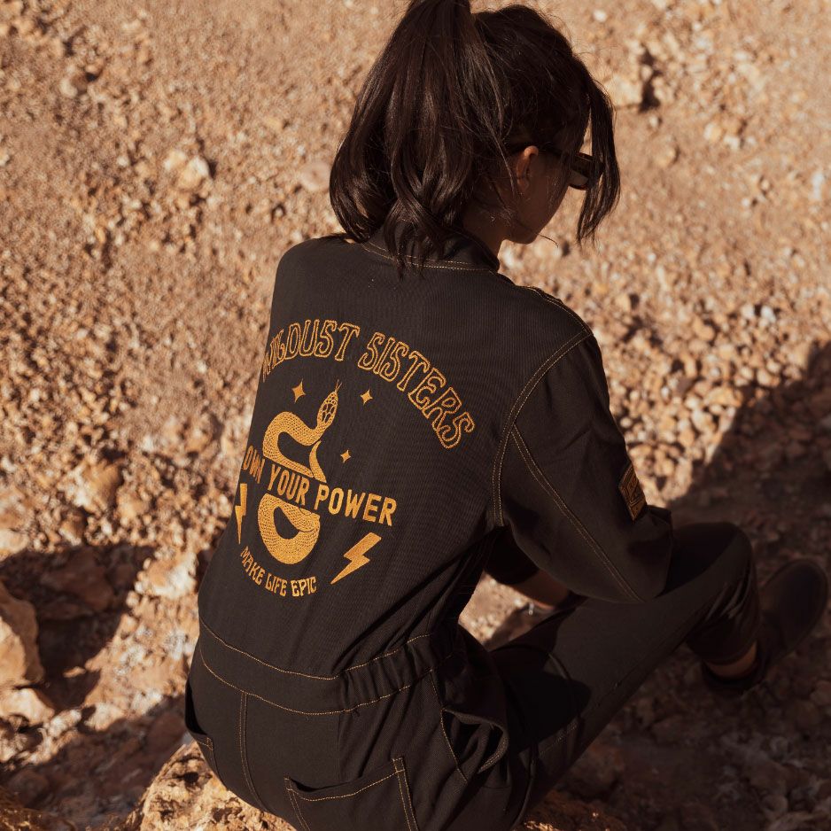 WILDUST｜アビエーター オーバーオール｜ブラック｜モデル着用