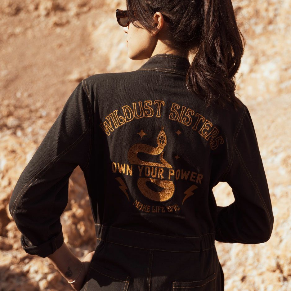 WILDUST｜アビエーター オーバーオール｜ブラック｜モデル着用