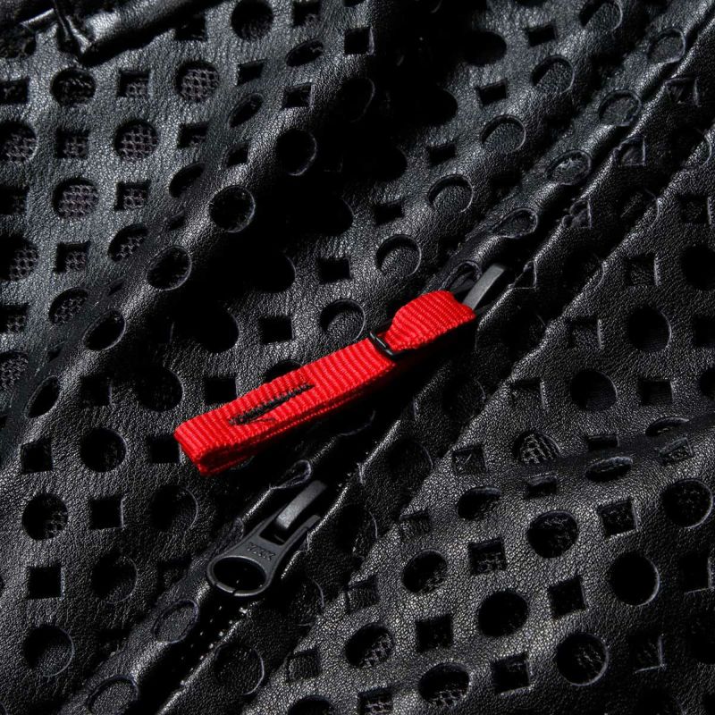 【新品】パンチングレザージャケット / 柔らかいバッファロー生地（赤） 激シブ 完全防備牛革パンチング/ライダース ハイブリッド