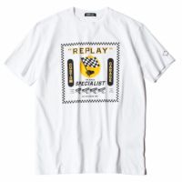 Replay｜バイカープリント クルーネック Tシャツ｜ホワイト
