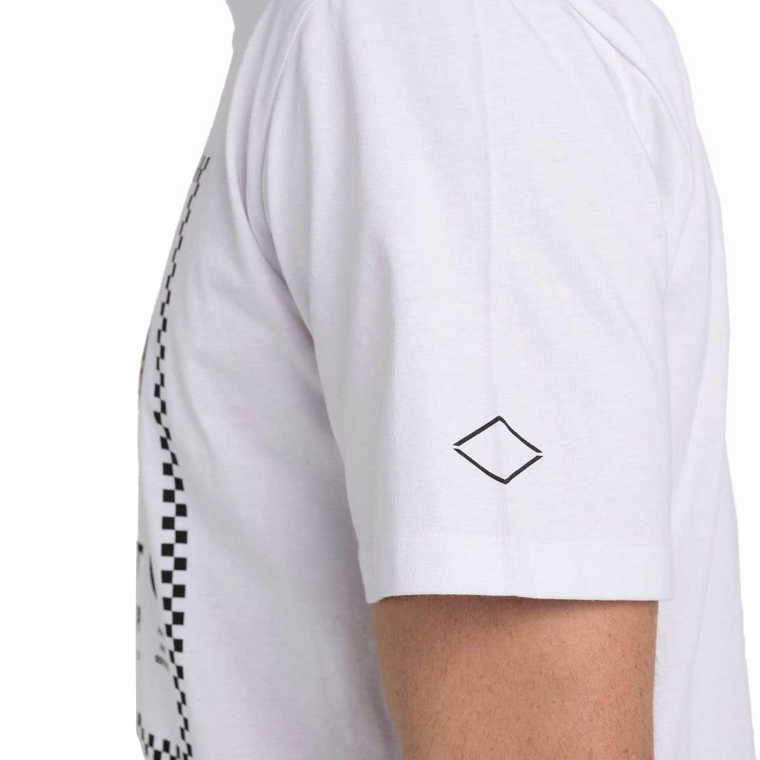 Replay｜バイカープリント クルーネック Tシャツ｜ホワイト｜モデル着用