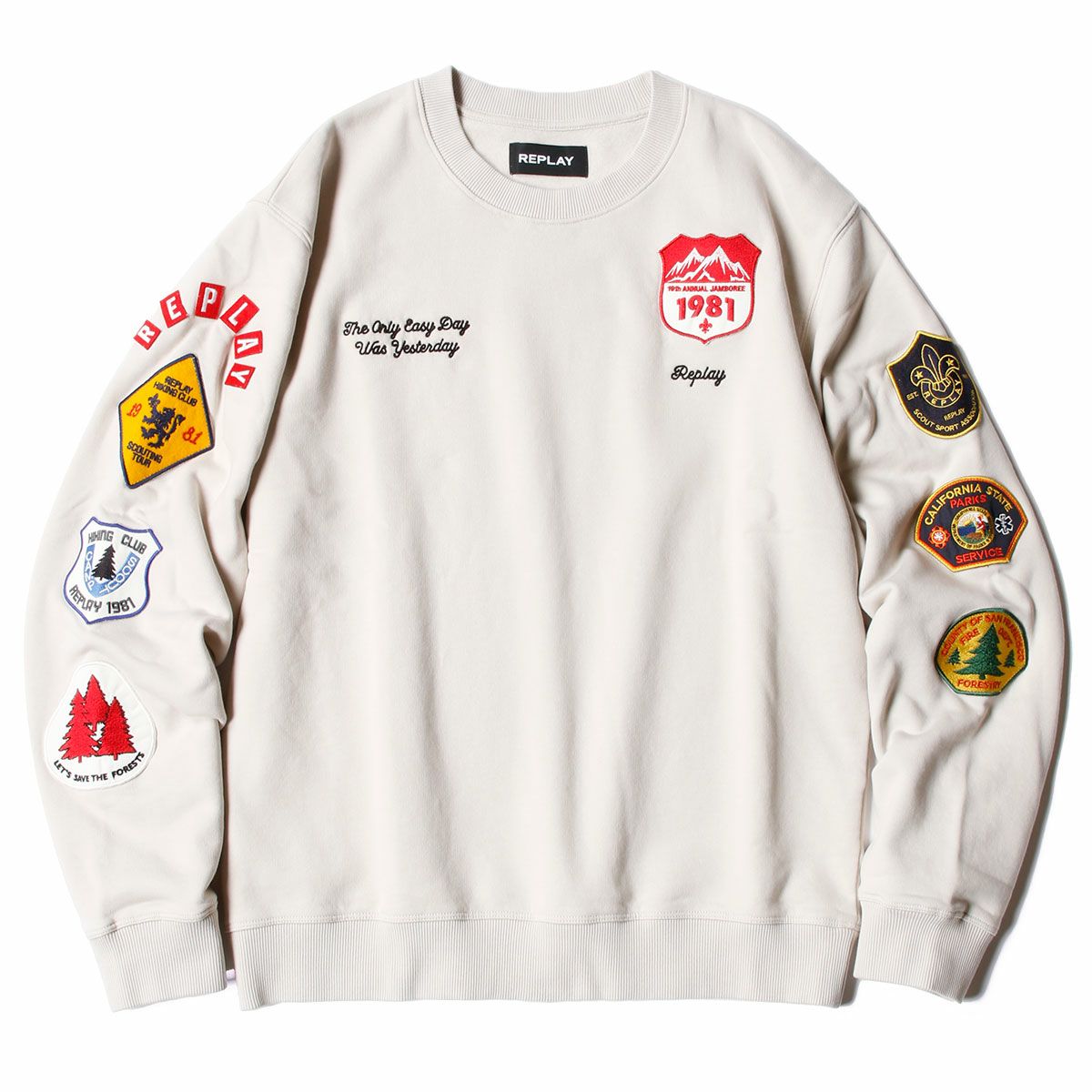 Replay｜ワッペン スリーブ スウェットシャツ｜ベージュ