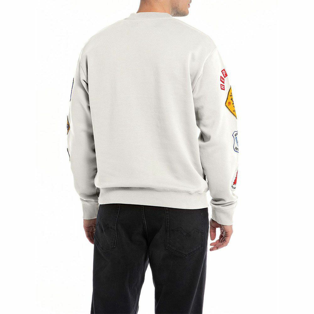 Replay｜ワッペン スリーブ スウェットシャツ｜ベージュ｜モデル着用