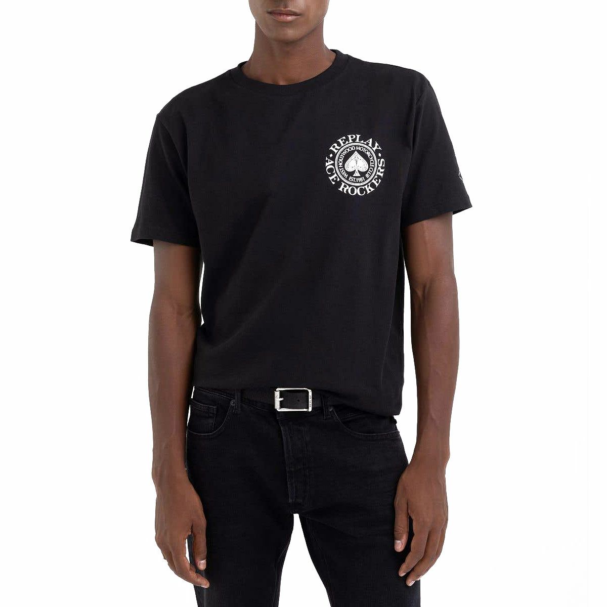 Replay｜モーターサイクル クラブ Tシャツ｜ブラック｜モデル着用